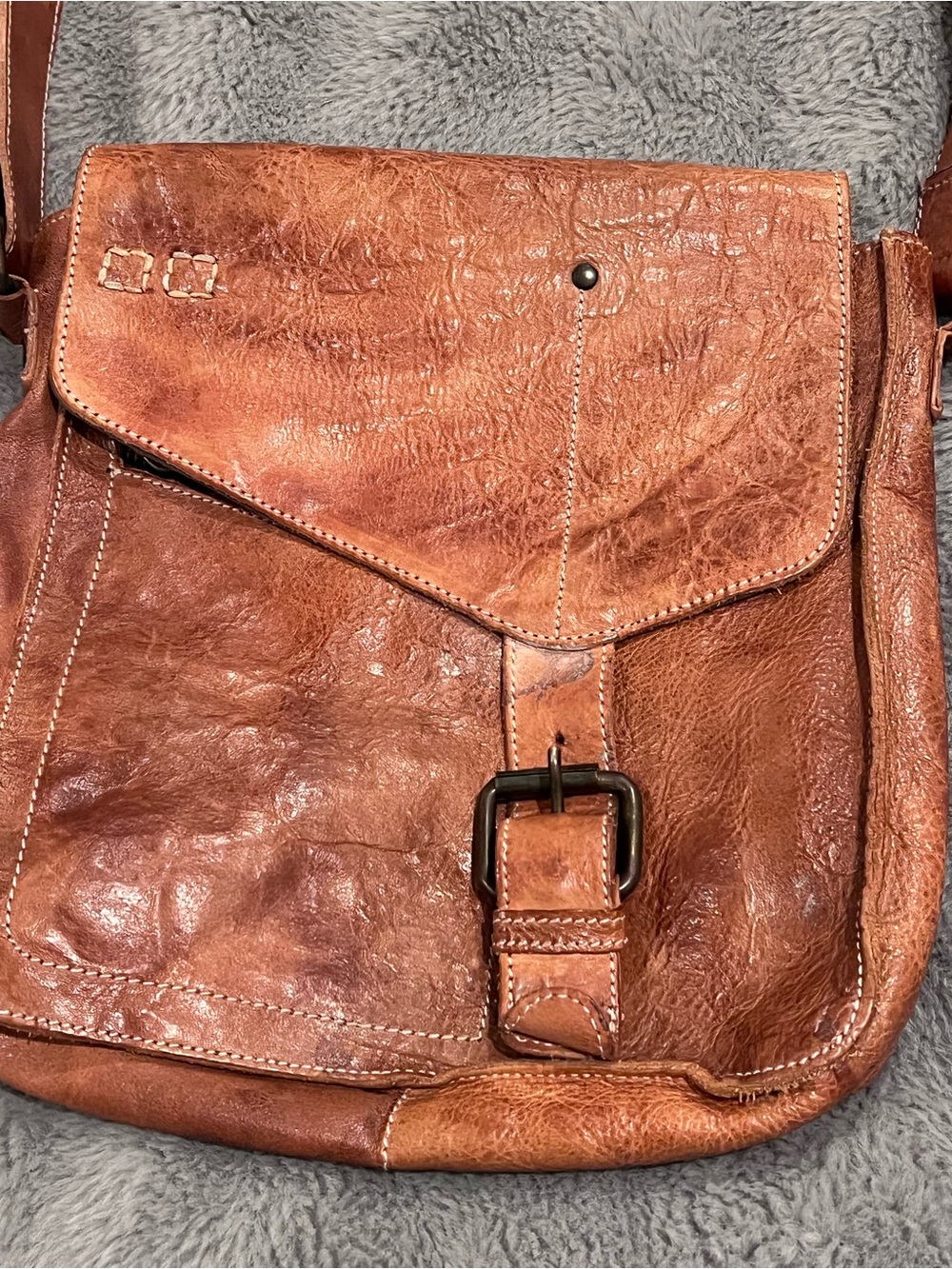 Bed|Stü Tobacco Brown LeatherCrossbody Bag Flap Buckle Magnetic Closure/Snap